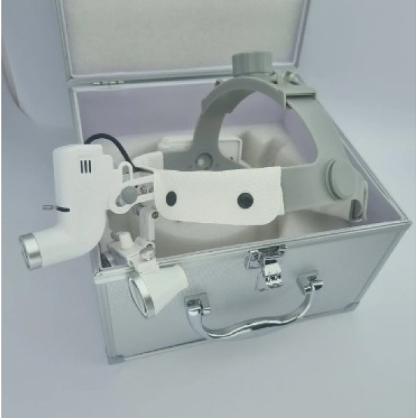 Бінокуляри стоматологічні з LED-освітленням та фіксацією на шоломі (3.5х420)  в чемодані